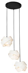 Lampada a sospensione moderna nera con bianco a 3 luci - Cloth