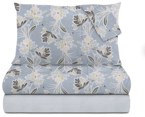 Completo letto matrimoniale petali azzurro in flanella