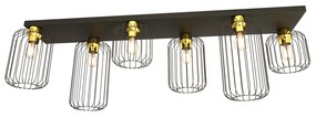 Plafonriera Minimal Industrial Vulcano 6 Luci Lineari Nera E Oro