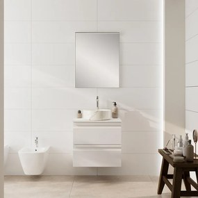 Mobile Pull L60 H55 P45 bianco opaco laccato 2 cassetti a chiusura ammortizzata e TOP per lavabo,piedini non inclusi