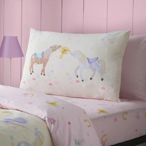 Set copripiumino e federa da bambini rosa/color crema per letto singolo 135x200 cm Happy Horses – Catherine Lansfield