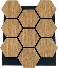 Pannello decorativo in legno MDF motivo esagonale e feltro PET Set 12 pz 62x76 fonoassorbente Rovere