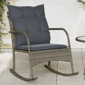 Sedia a dondolo da giardino con cuscini in polyrattan grigio