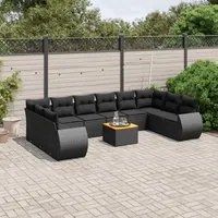 Set Divani da Giardino 11 pz con Cuscini in Polyrattan Nero 3225173