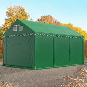 TOOLPORT 4x6 m tenda capannone, altezza 2,6m, PVC 800, telaio perimetrale, verde scuro, con statica (sottofondo in terra) - (57631)