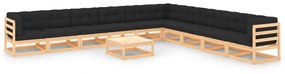Set divani giardino 11 pz con cuscini in legno massello di pino