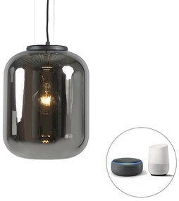 Lampada a sospensione nera vetro fumé incl lampadina smart E27 A60 - BLISS