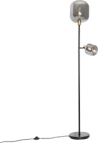 Lampada da terra nera con oro e vetro fumé 2 luci - Zuzanna