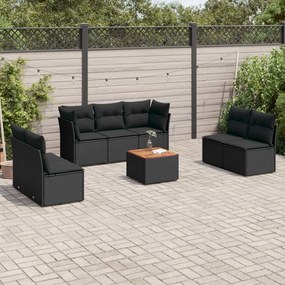 Set divani da giardino con cuscini 8 pz nero in polyrattan