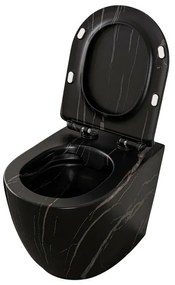 Water filoparete Rimless ceramica marmorizzata nera con sedile Tokyo
