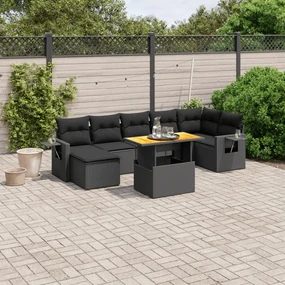 Set divani da giardino con cuscini 8 pz nero in polyrattan