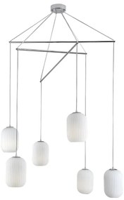 Lampadario Glamour Rebecca cromo paralume bianco 6x E27 Ø80cm NOVECENTO