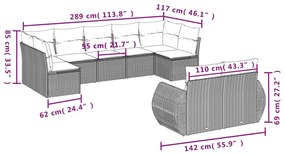 Set divano da giardino 9 pz con cuscini beige in polyrattan