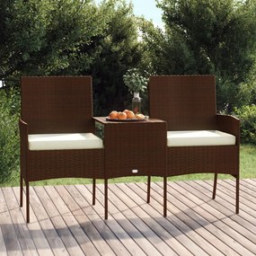 Divano da giardino a 2 posti con tavolino in polyrattan marrone