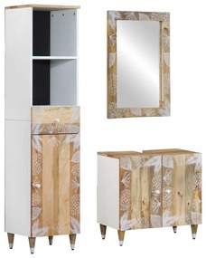 Set Mobili Da Bagno 3pz İn Legno Massello Di Mango /