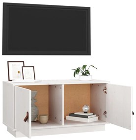 Mobile Porta TV Bianco 80x34x40 cm in Legno Massello di Pino