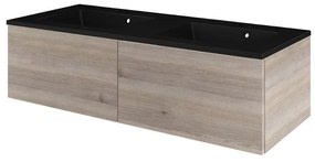 Mobile sottolavabo e lavabo Neo Line rovere grigio/nero L 120 x H 32 x P 48 cm 2 vasche 2 cassetti