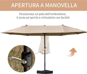 Ombrellone da Giardino Doppio 4,6x2,7m in Acciaio e Poliestere Cachi...