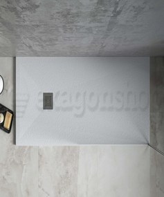 Desio Piatto Doccia 70x90 cm effetto pietra antibatterico da incasso appoggio sopraelevato in Solidstone Bianco