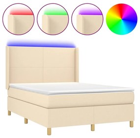 Letto a molle con materasso e led crema 140x200 cm in tessuto