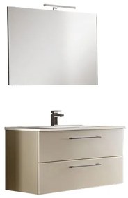 Mobile da bagno sospeso 102 cm con lavabo integrato e specchio Tortora Opaco - MAYA1