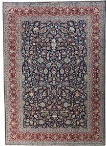 Kashan Tappeto 270x380 Blu (Iran) Annodato A Mano