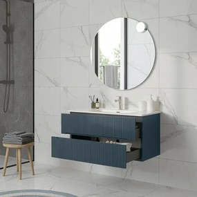 Mobile bagno sospeso 90 cm blu petrolio cannettato con specchio Bali