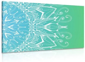 Quadro su tela – Mandala bianco su sfondo verde acqua