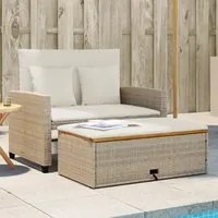 Divano Giardino con Cuscini 2 Posti Beige Polyrattan e Acacia 365143