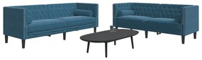 Set Divani Chesterfield 2pz Con Cuscini Blu Velluto /