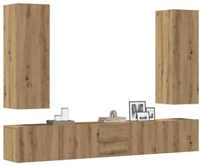 Set Mobile Tv 5 Pz Montato A Parete Rovere İn Legno Multistrato /