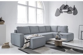 Divano letto angolare in velluto a coste grigio chiaro Brave Dave - Miuform