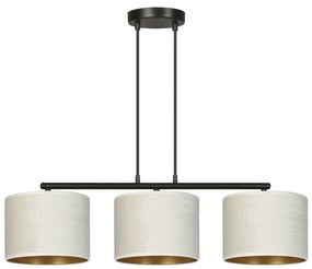 Lampadario 3 Luci Hilde In Acciaio Nero E Paralumi In Tessuto Beige