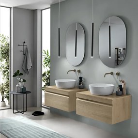 Bagno completo sospeso con doppia base 80 e lavabo e 2 specchi - RIO Rovere chiaro