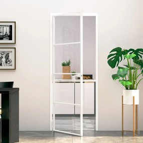 Porta Interna Bianca 76x201,5 Cm Vetro Temperato Alluminio Slim /