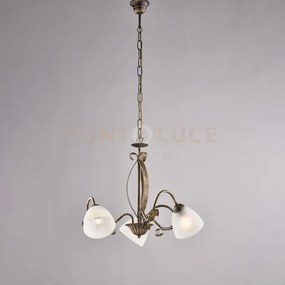 Lampadario in ferro laccato marrone con decorazione oro antico e di...