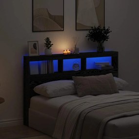 Testiera Con Contenitore A Led Rovere Nero 160x17x102 Cm /