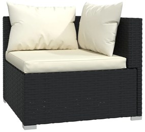 Set divani da giardino 3 pz con cuscini in polyrattan nero