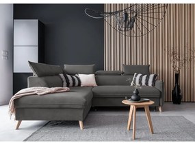 Divano letto angolare in velluto grigio scuro (angolo sinistro) Sweet Harmony - Miuform