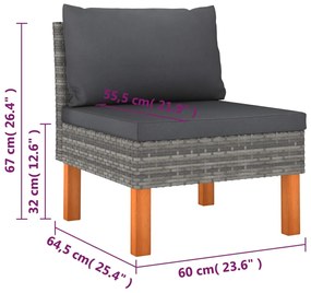 Set Divani da Giardino 6 pz con Cuscini in Polyrattan Grigio