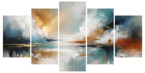 Quadri 5 pezzi – Paesaggio astratto con lago