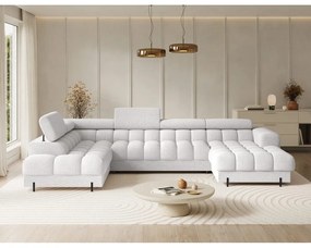 Divano angolare color crema allungabile (con penisola a sinistra/a U) con rivestimento in bouclé Feraria – ELTAP