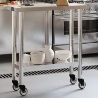 Tavolo da Lavoro Cucina con Ruote 82,5x30x85 cm in Acciaio Inox 376460