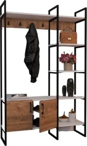 Mobile Ingresso Industrial 120x34x180 Con Scarpiera Appendiabiti E Ripiani Yago Rovere E Bianco