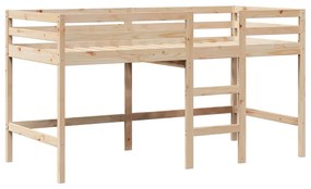 Letto soppalco con scala e tetto 90x200 cm legno massello pino