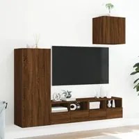 Mobili TV a Muro 4pz Rovere Marrone in Legno Multistrato 3216506