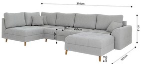 Divano angolare in velluto a coste grigio chiaro (angolo sinistro/U) Ariella - Ropez