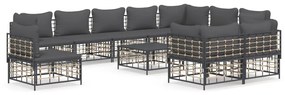 Set divani da giardino 11pz con cuscini in polyrattan antracite