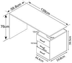 GALLIENO - scrivania moderna con cassetti 139x60x76 h