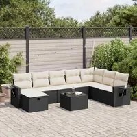 Set Divani da Giardino 9 pz con Cuscini Nero in Polyrattan 3325542